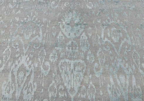 12x15 Area Rug Handmade Transitional Wool Silk Silver Aqua Blue  #3421(366x457 Cms.)